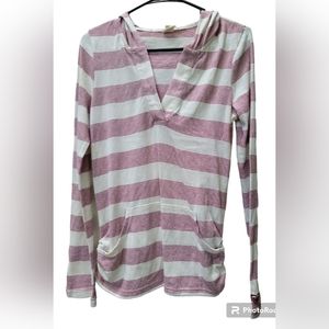Roxy Long Sleeve Hooded Vneck Striped Shirt Medium